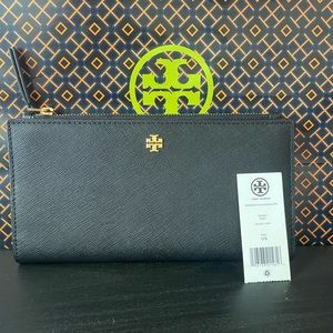 New Tory Burch Black Emerson Slim Envelope Wallet